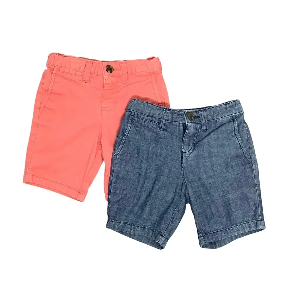 Old Navy Two Chino Shorts Bundle Salmon Chambray Blue Boys 4T